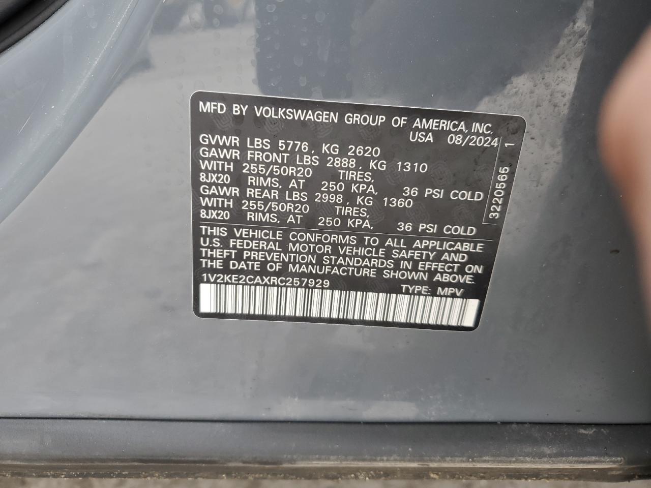 2024 VOLKSWAGEN ATLAS CROSS SPORT SE VIN:1V2KE2CAXRC257929