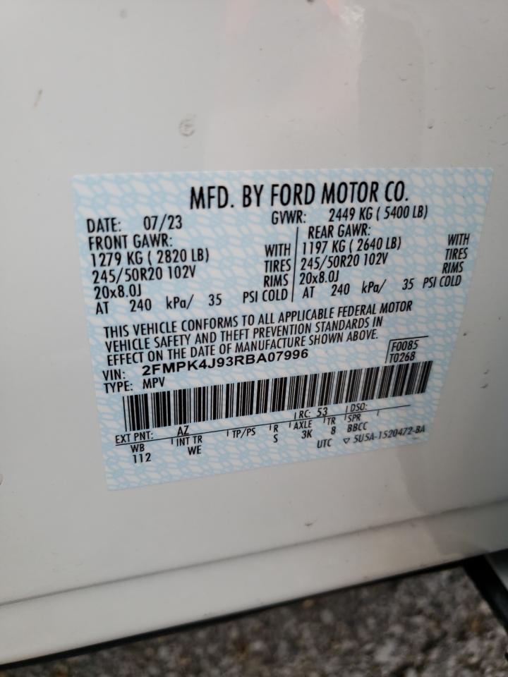 2024 FORD EDGE SEL VIN:2FMPK4J93RBA07996