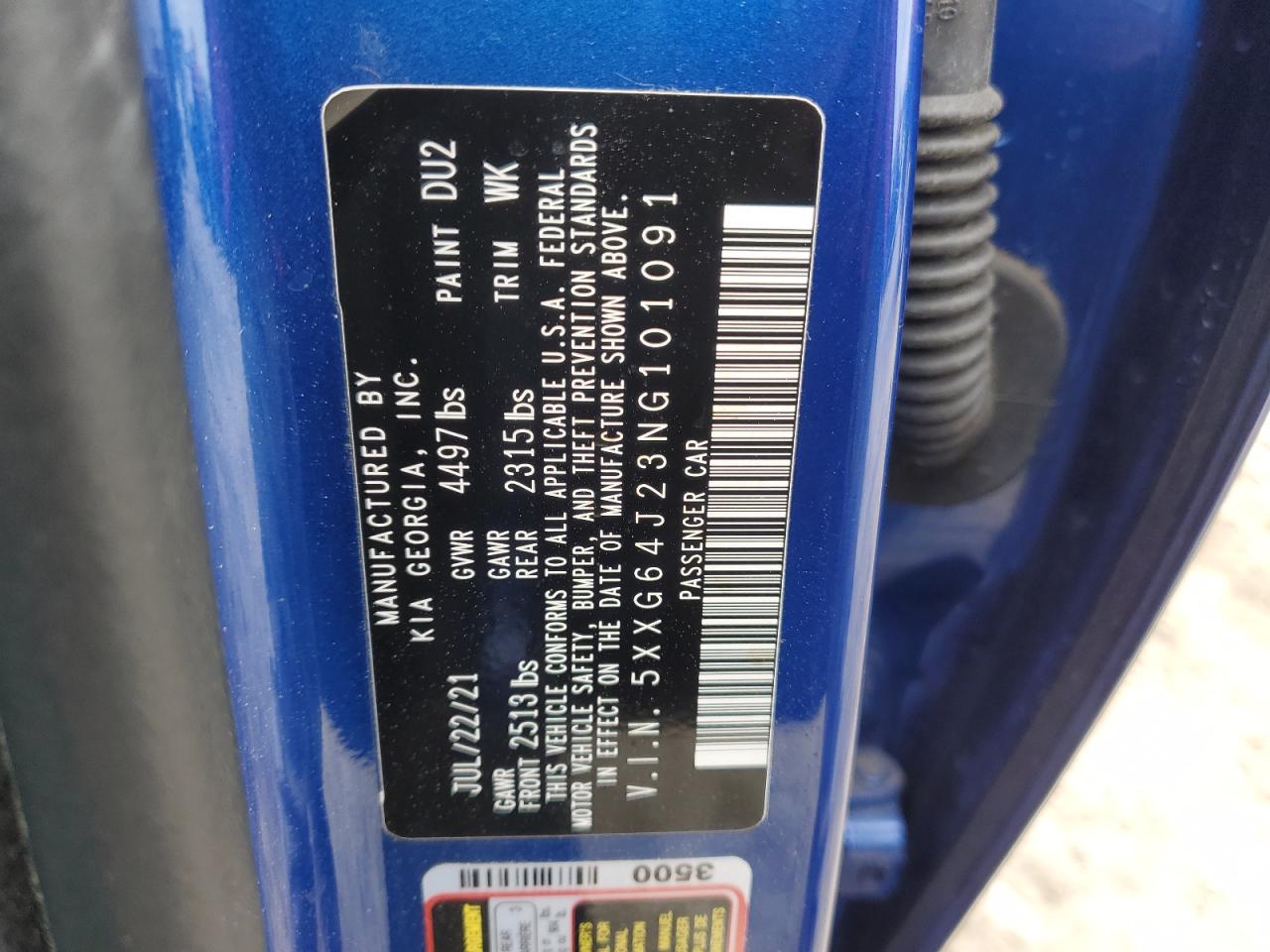 2022 KIA K5 GT LINE VIN:5XXG64J23NG101091