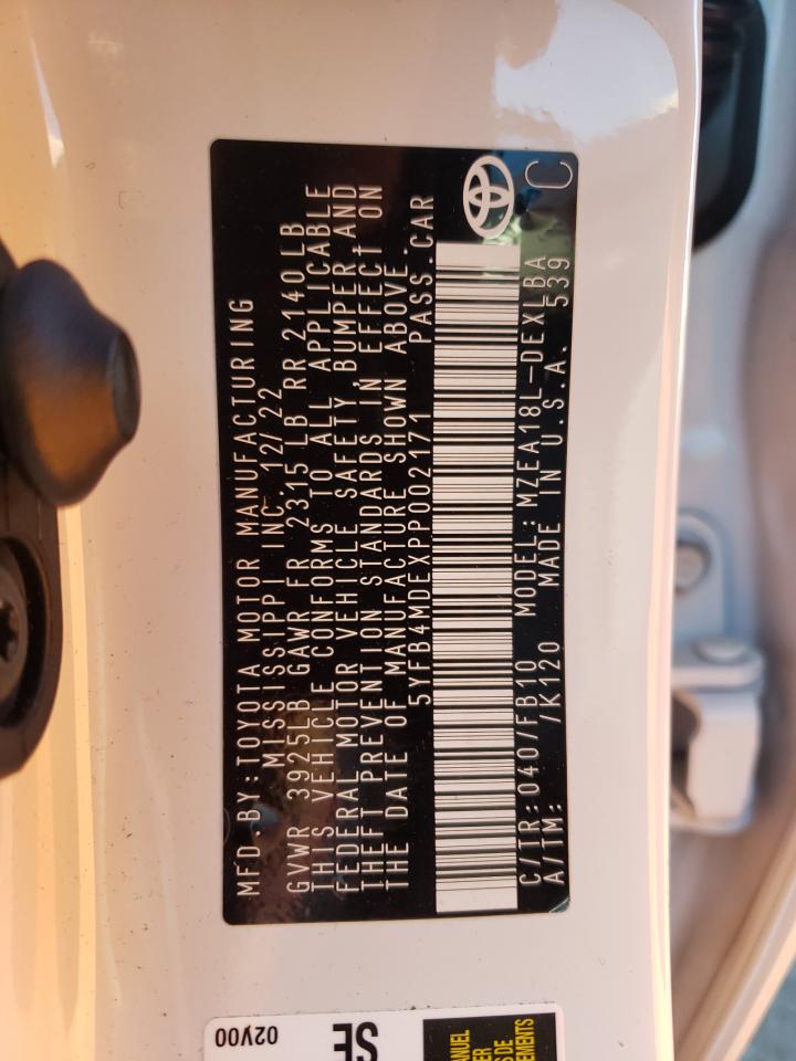 2023 TOYOTA COROLLA LE VIN:5YFB4MDEXPP002171