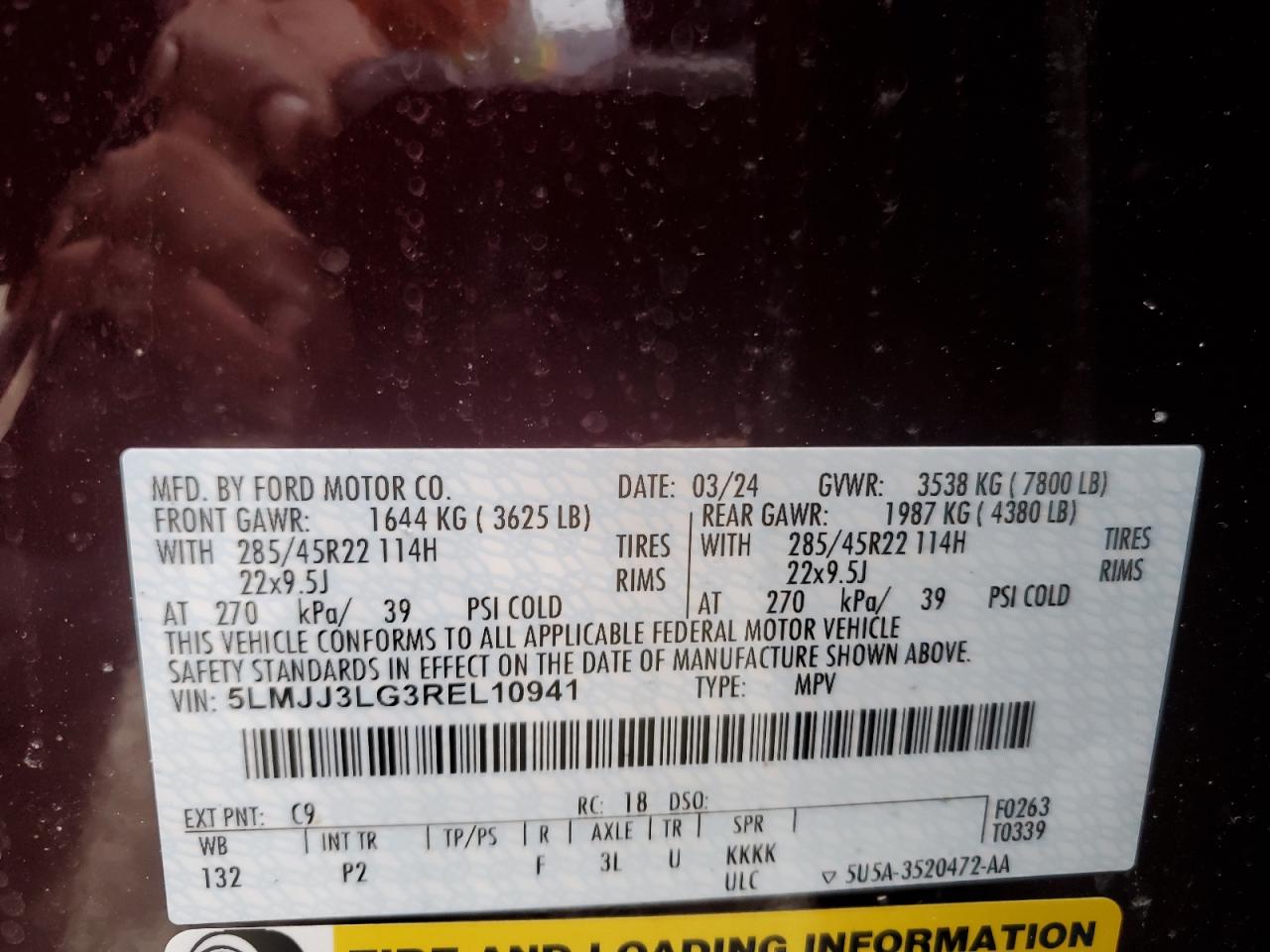 2024 LINCOLN NAVIGATOR L RESERVE VIN:5LMJJ3LG3REL10941