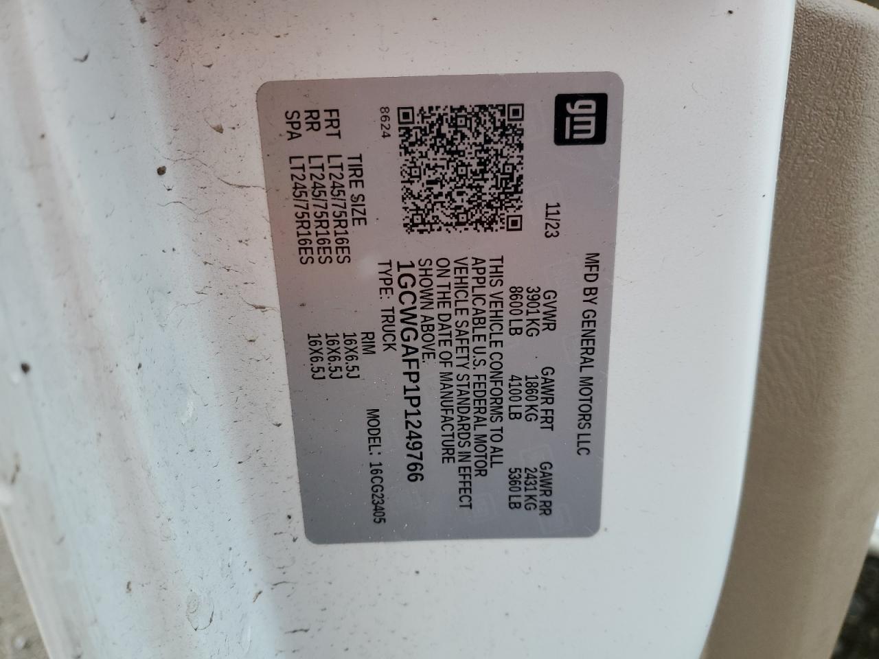 2023 CHEVROLET EXPRESS G2500 VIN:1GCWGAFP1P1249766