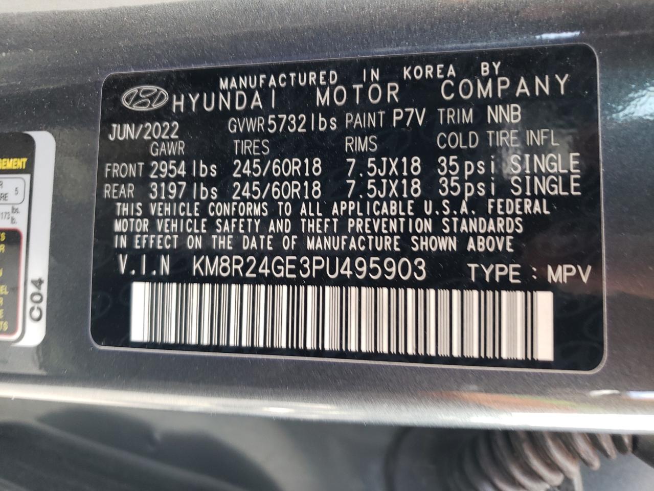 2023 HYUNDAI PALISADE SEL VIN:KM8R24GE3PU495903