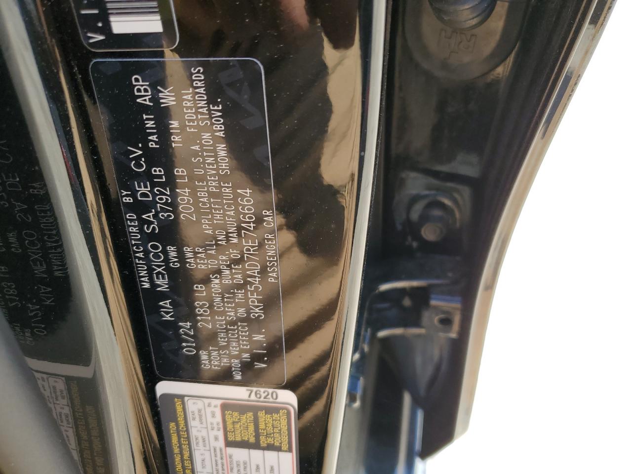 2024 KIA FORTE GT LINE VIN:3KPF54AD7RE746664