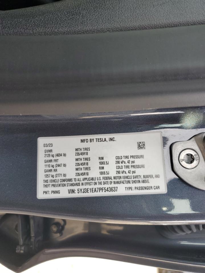 2023 TESLA MODEL 3 VIN:5YJ3E1EA7PF543637