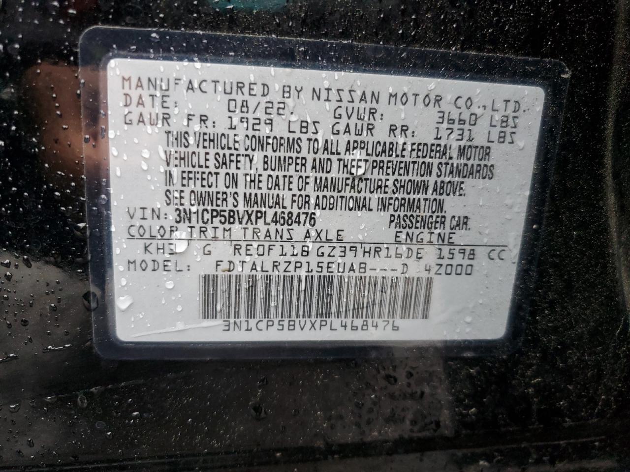 2023 NISSAN KICKS S VIN:3N1CP5BVXPL468476