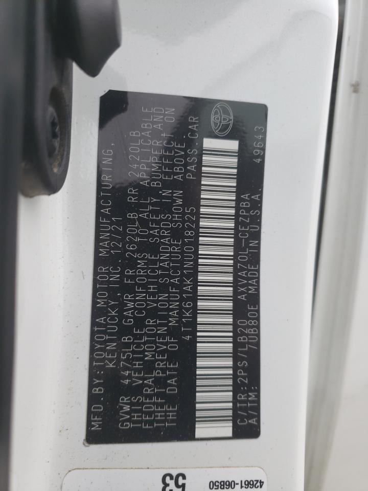 2022 TOYOTA CAMRY XSE VIN:4T1K61AK1NU018225