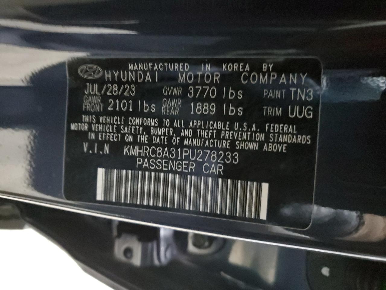 2023 HYUNDAI VENUE SEL VIN:KMHRC8A31PU278233