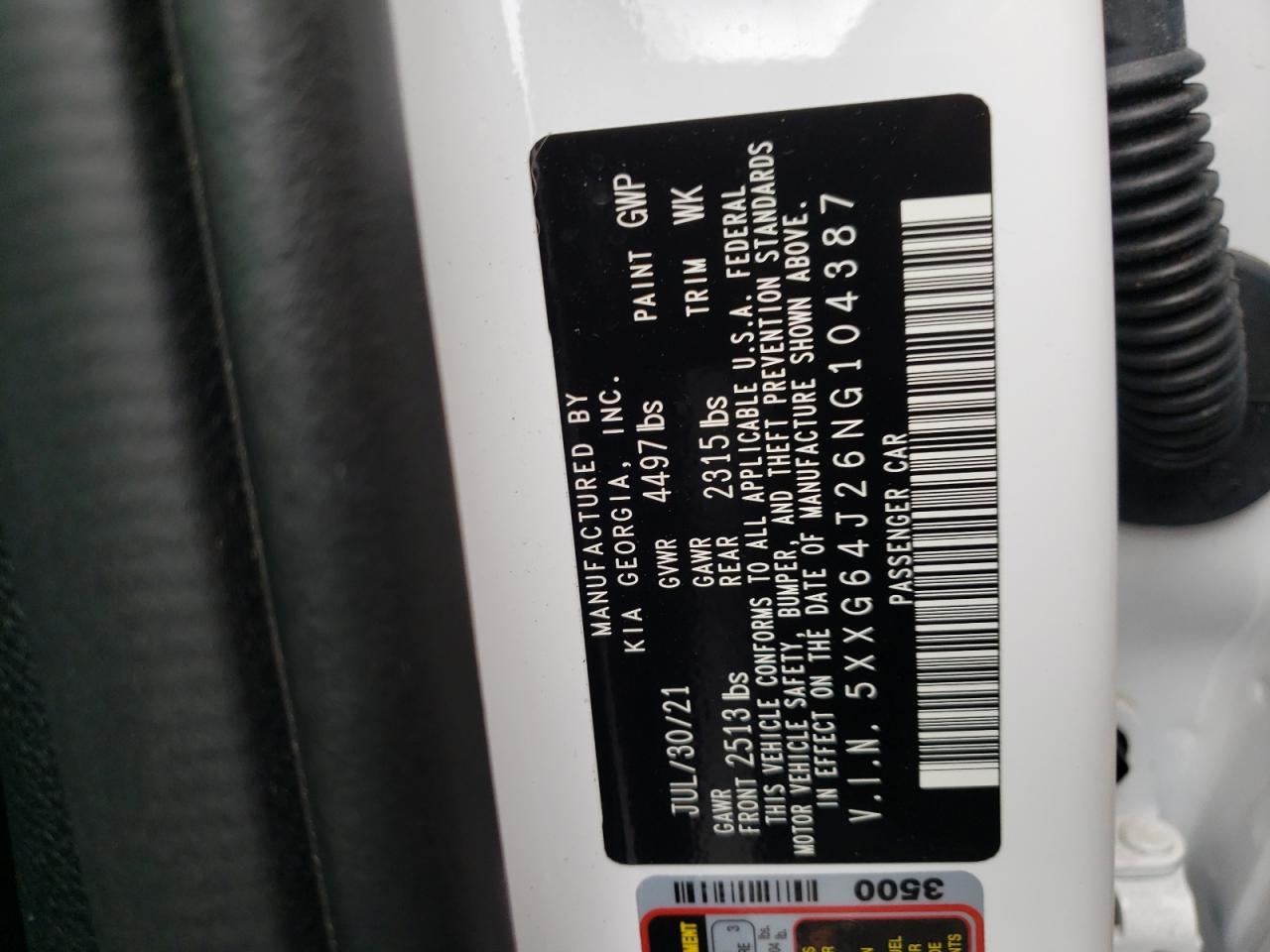 2022 KIA K5 GT LINE VIN:5XXG64J26NG104387