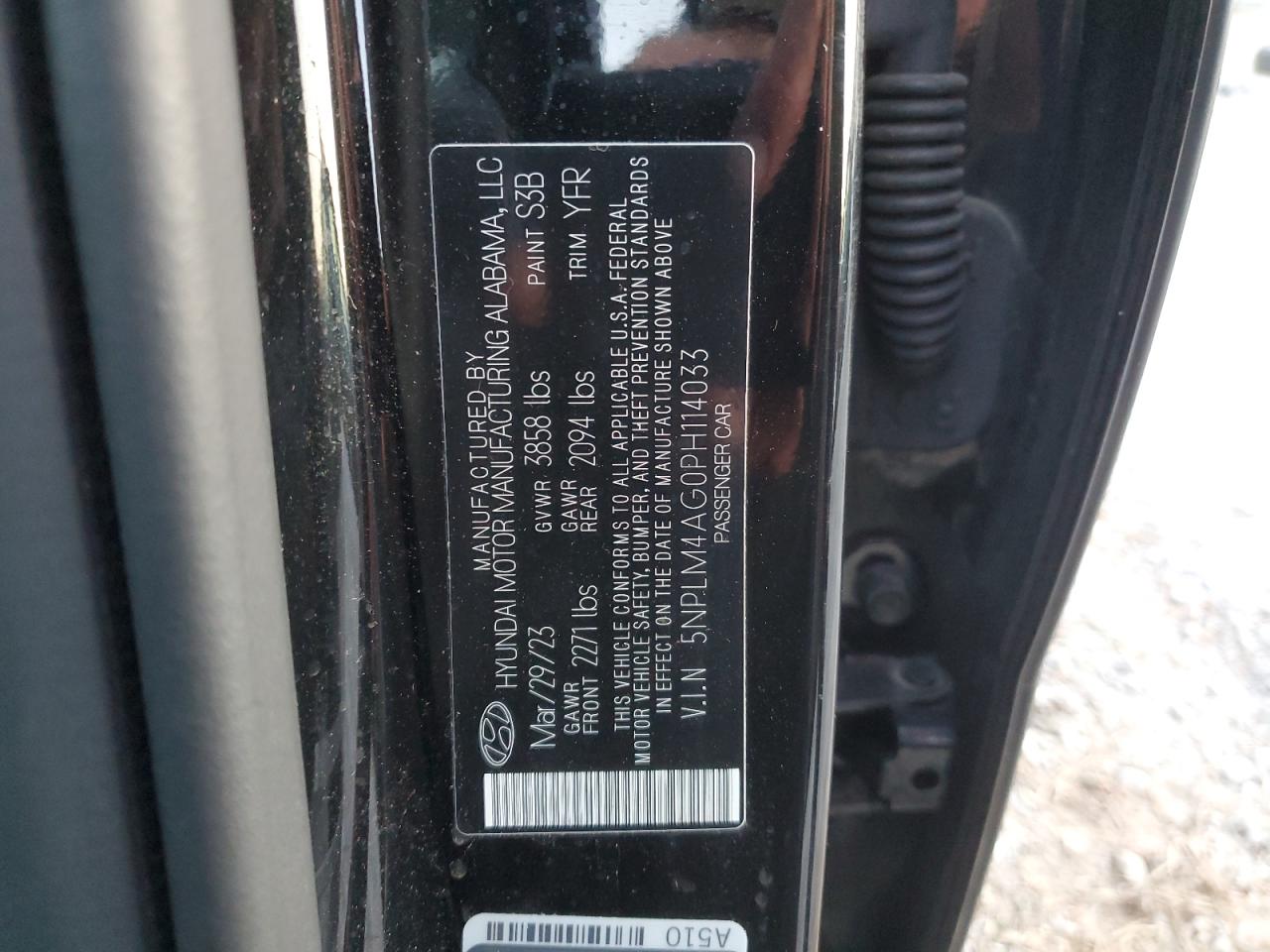 2023 HYUNDAI ELANTRA SEL VIN:5NPLM4AG0PH114033