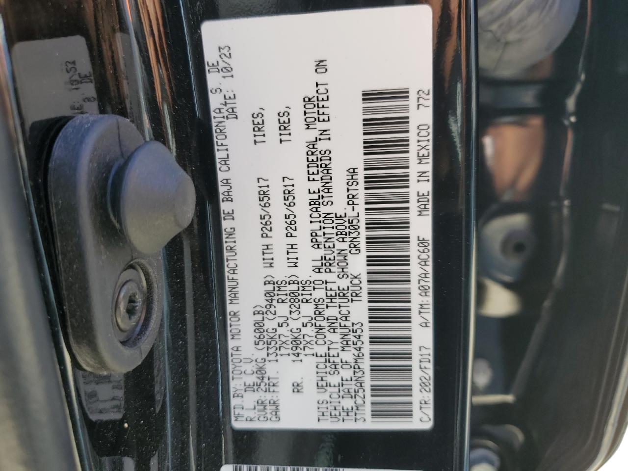 2023 TOYOTA TACOMA DOUBLE CAB VIN:3TMCZ5AN3PM645453