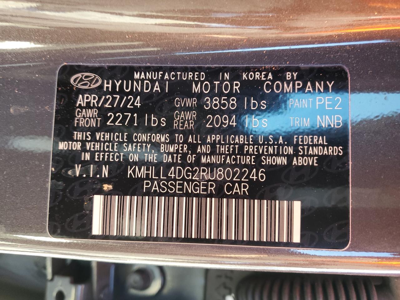 2024 HYUNDAI ELANTRA SE VIN:KMHLL4DG2RU802246