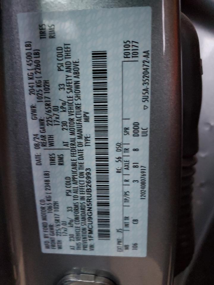 2024 FORD ESCAPE ACTIVE VIN:1FMCU9GN5RUB26993