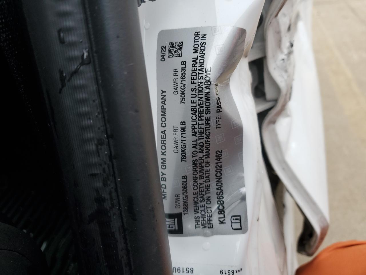 2022 CHEVROLET SPARK LS VIN:KL8CB6SA0NC021462