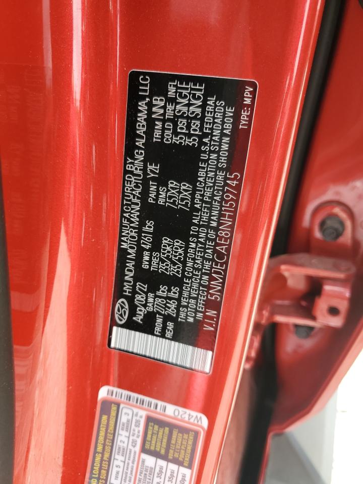 2022 HYUNDAI TUCSON LIMITED VIN:5NMJECAE8NH159745