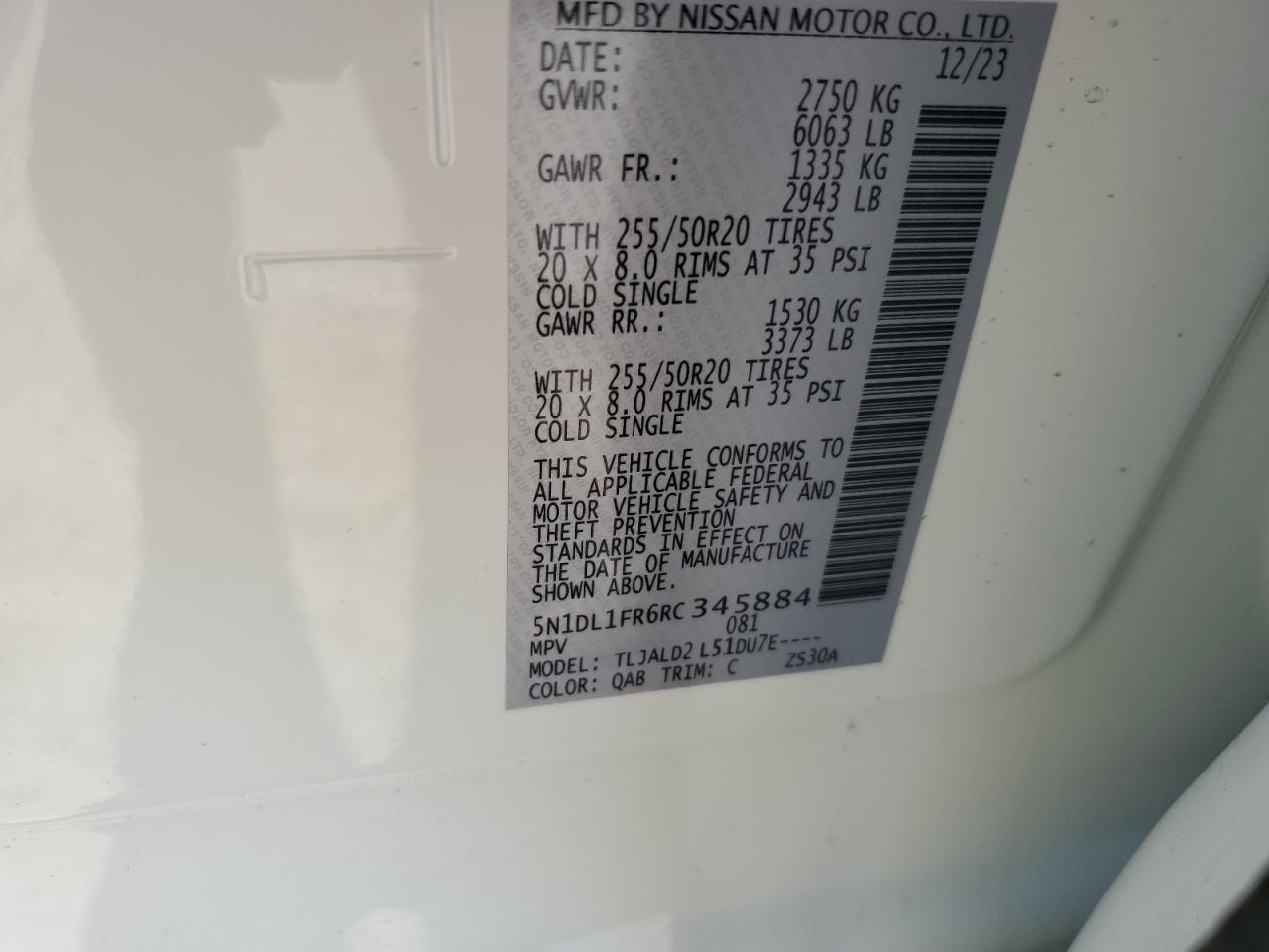 2024 INFINITI QX60 LUXE VIN:5N1DL1FR6RC345884