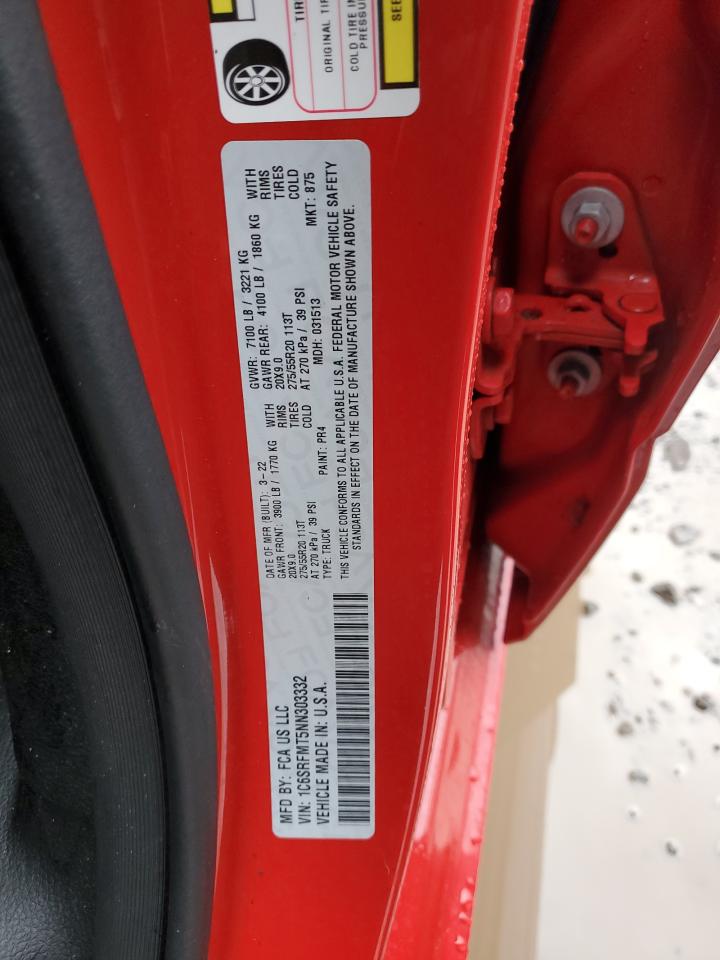 2022 RAM 1500 BIG HORN/LONE STAR VIN:1C6SRFMT5NN303332