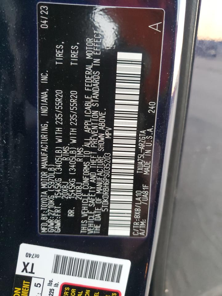 2023 TOYOTA HIGHLANDER L VIN:5TDKDRBH6PS035203