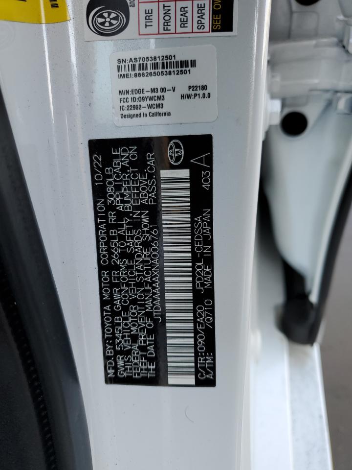 2022 TOYOTA MIRAI LE VIN:JTDAAAAAXNA006761