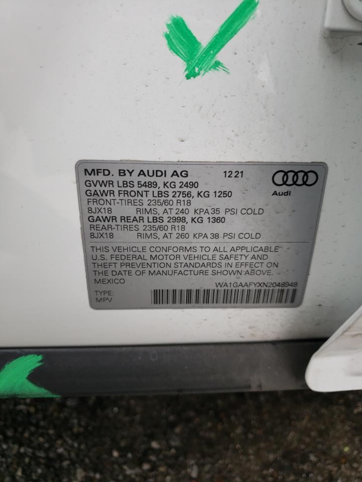 2022 AUDI Q5 PREMIUM 45 VIN:WA1GAAFYXN2048948