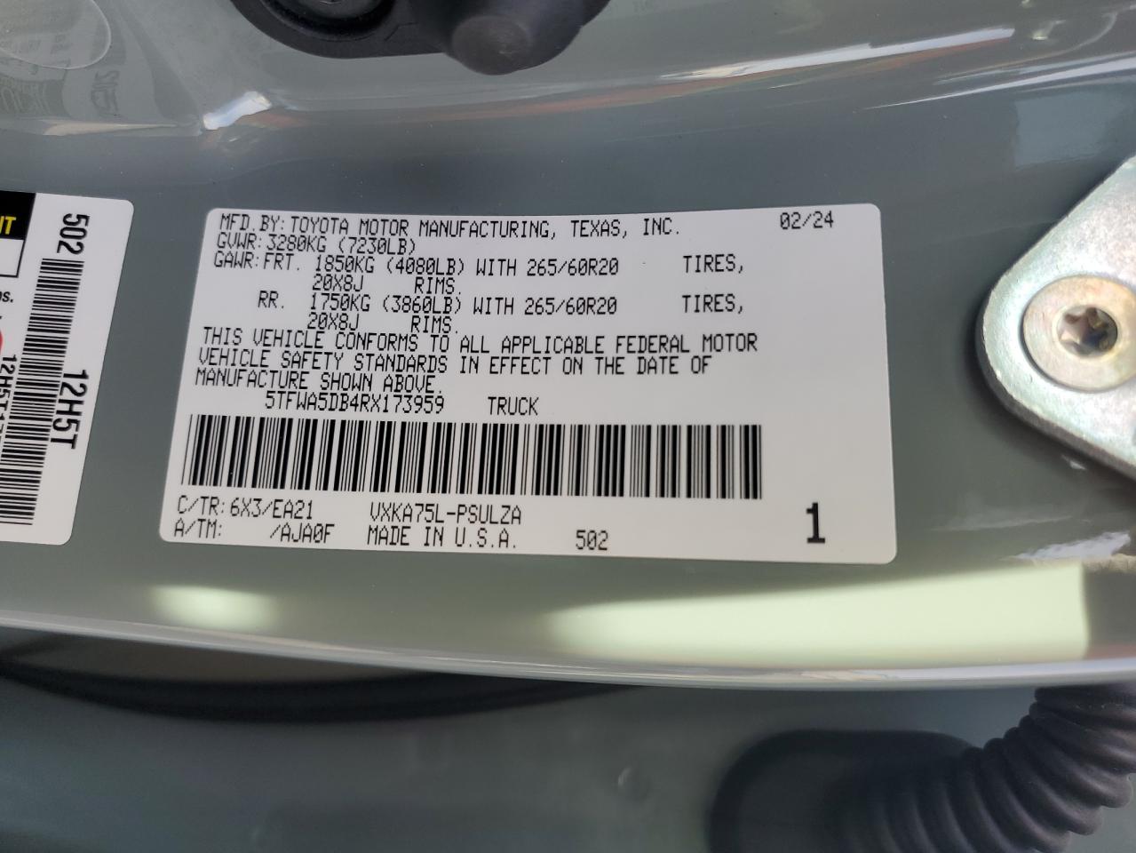 2024 TOYOTA TUNDRA CREWMAX LIMITED VIN:5TFWA5DB4RX173959