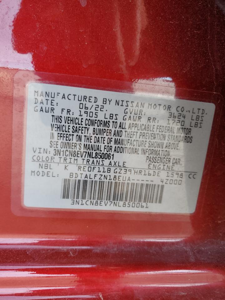 2022 NISSAN VERSA SV VIN:3N1CN8EV7NL850061