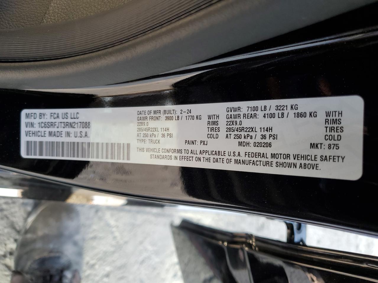 2024 RAM 1500 LARAMIE VIN:1C6SRFJT3RN217088