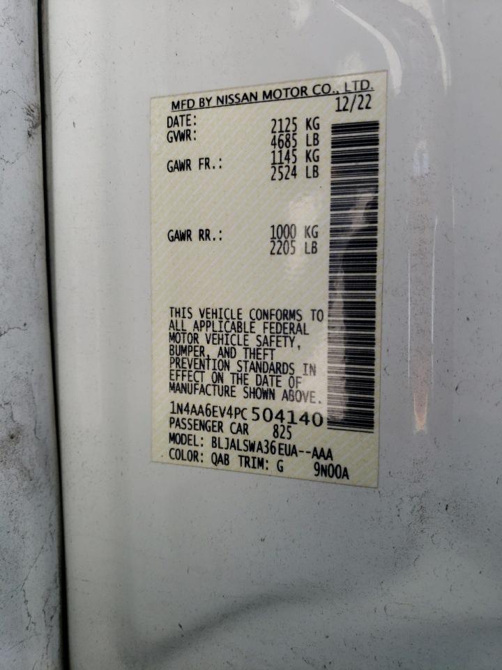 2023 NISSAN MAXIMA SR VIN:1N4AA6EV4PC504140