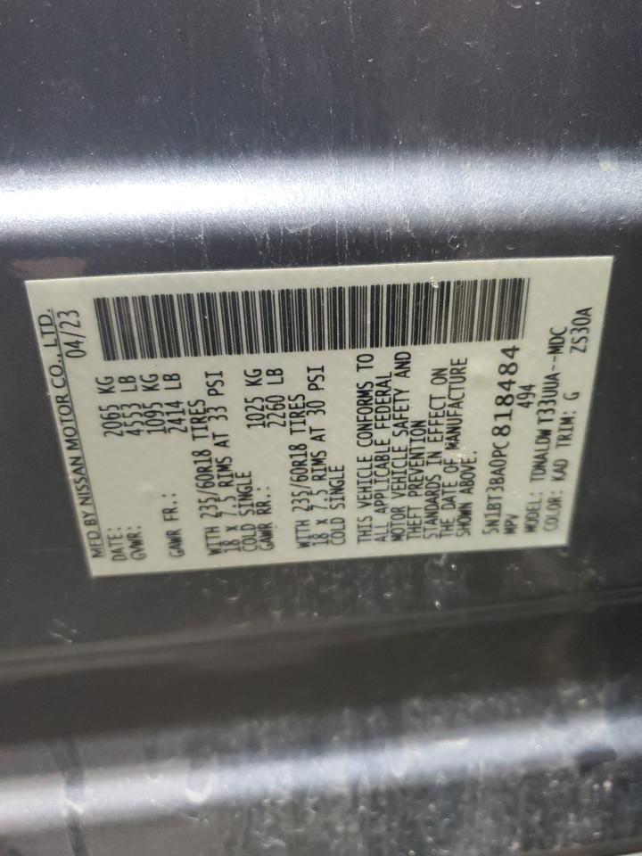2023 NISSAN ROGUE SV VIN:5N1BT3BA0PC818484