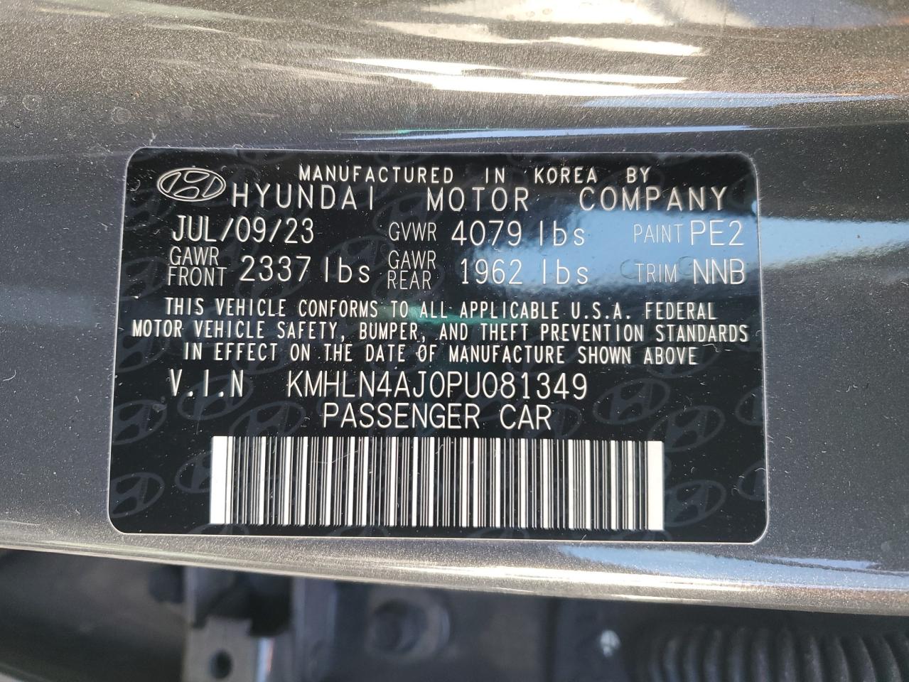 2023 HYUNDAI ELANTRA LIMITED VIN:KMHLN4AJ0PU081349