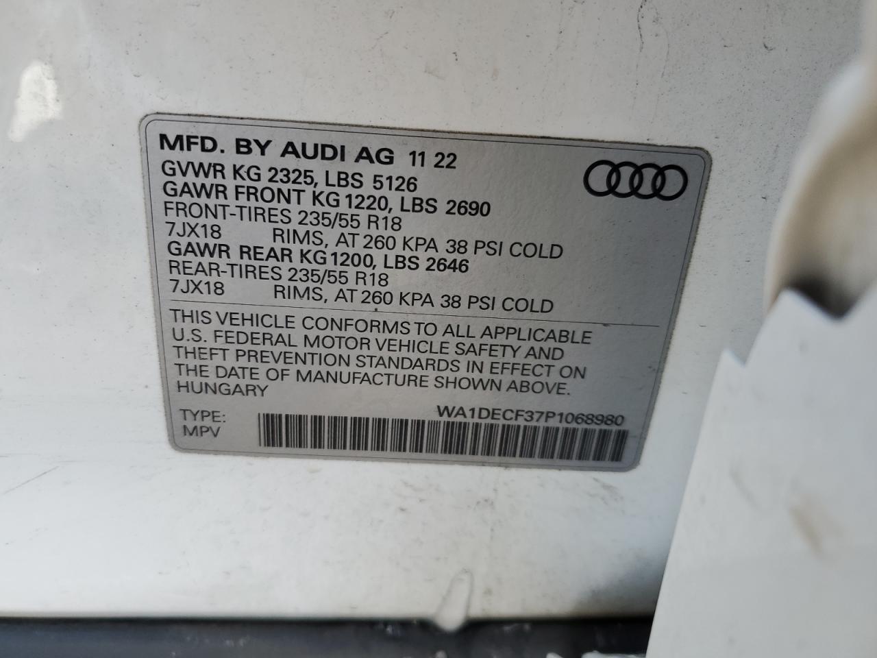 2023 AUDI Q3 PREMIUM S LINE 45 VIN:WA1DECF37P1068980