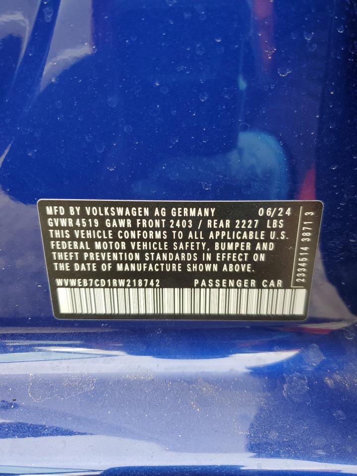 2024 VOLKSWAGEN GOLF R VIN:WVWEB7CD1RW218742