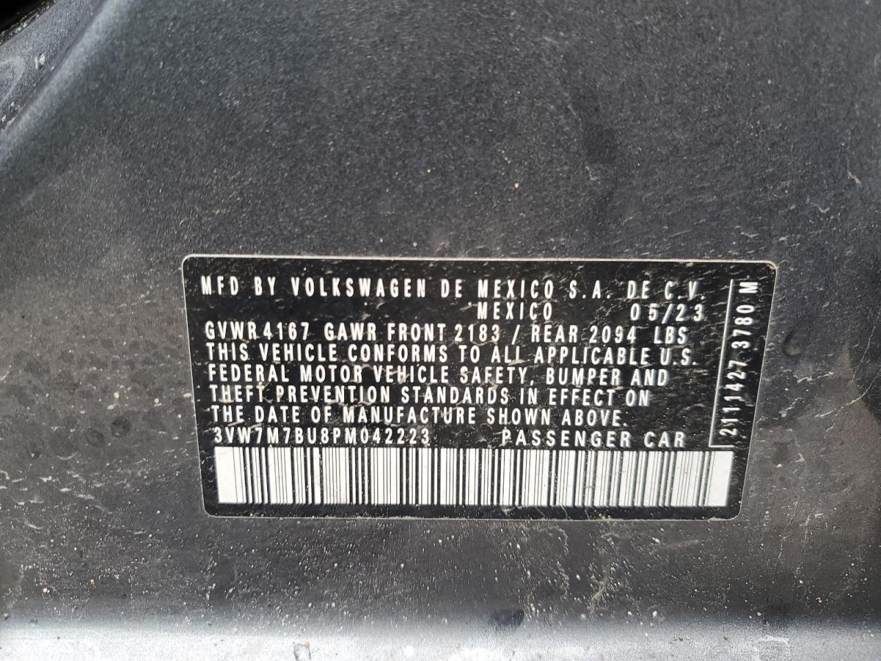 2023 VOLKSWAGEN JETTA SE VIN:3VW7M7BU8PM042223