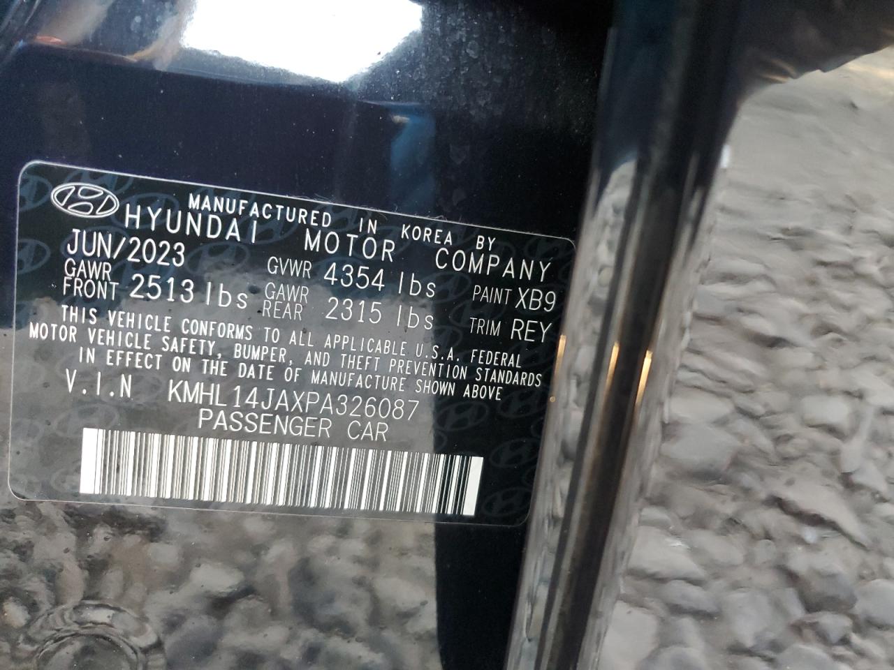 2023 HYUNDAI SONATA SEL VIN:KMHL14JAXPA326087