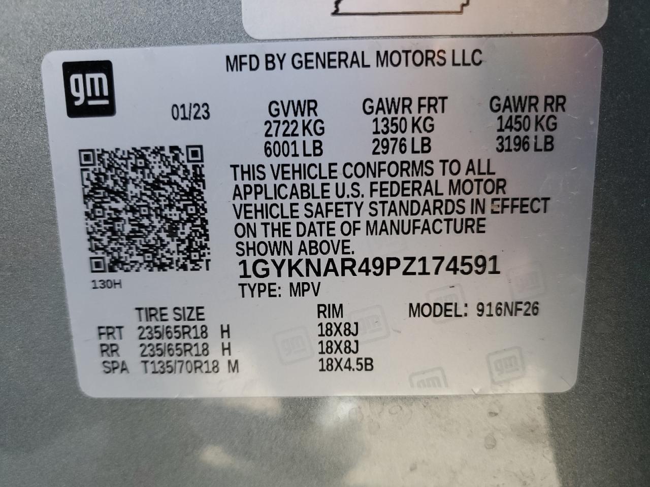 2023 CADILLAC XT5 LUXURY VIN:1GYKNAR49PZ174591