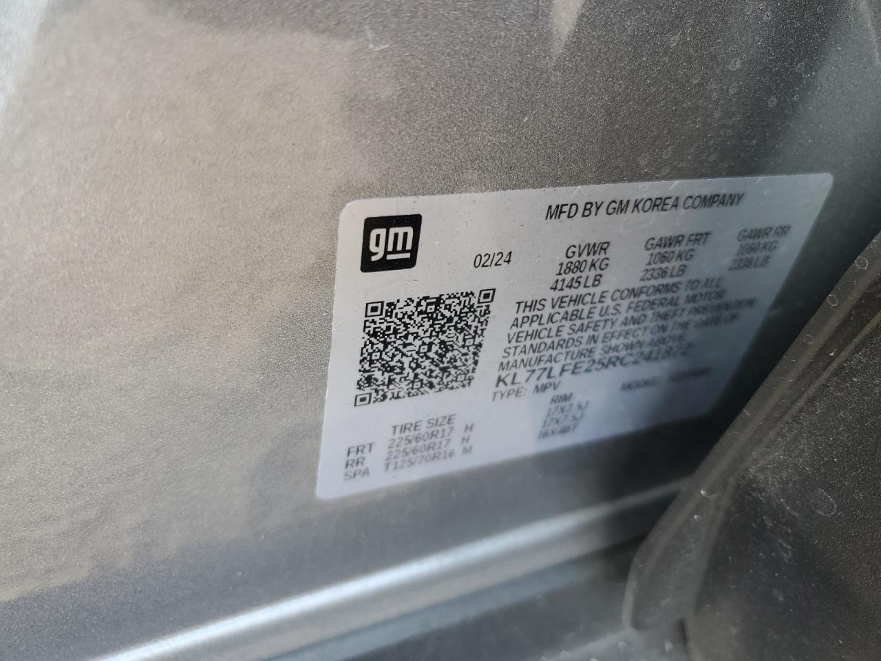 2024 CHEVROLET TRAX LS VIN:KL77LFE25RC241872