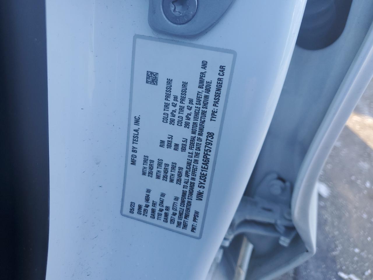 2023 TESLA MODEL 3 VIN:1GCCS299188231958