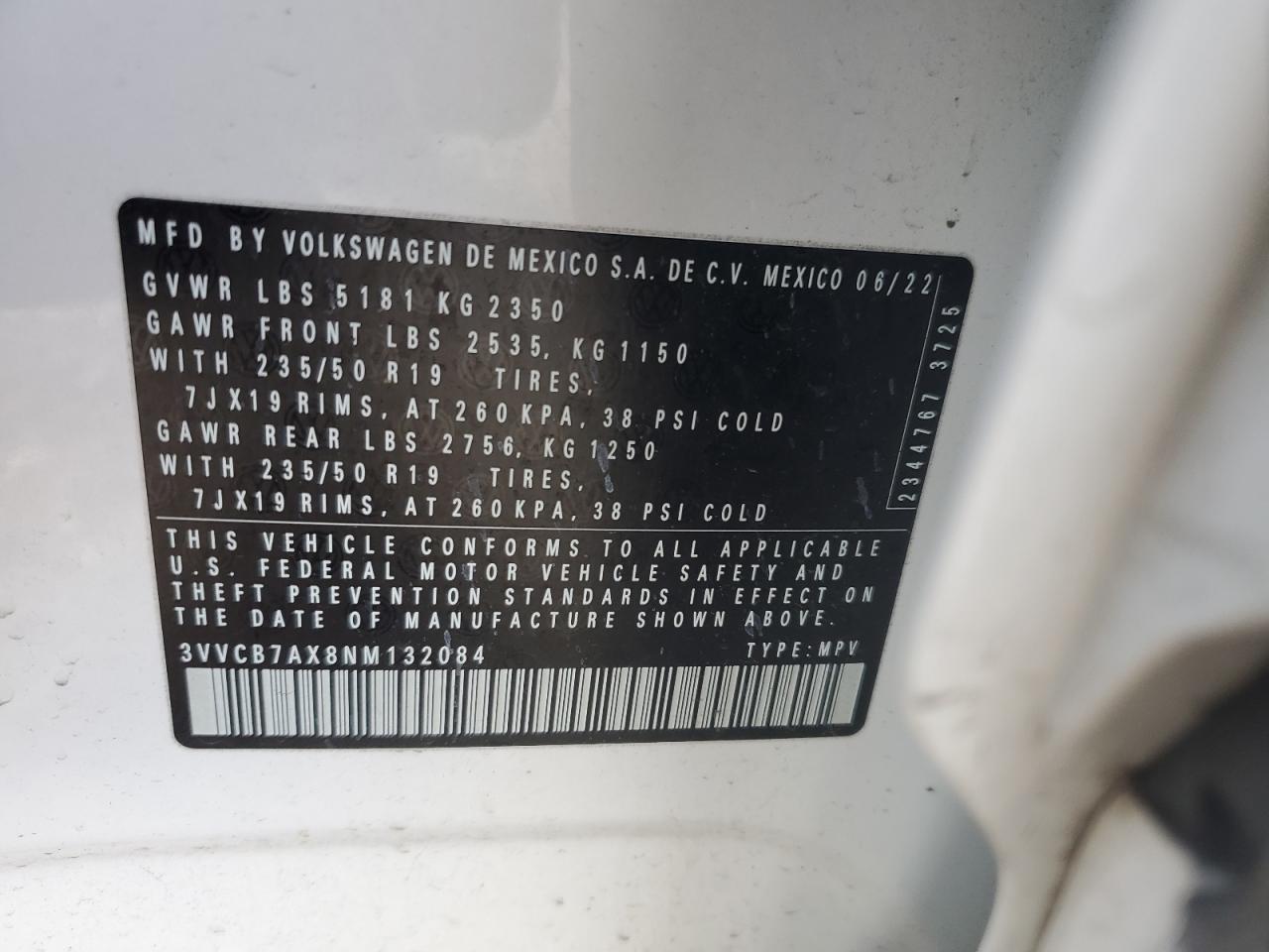 2022 VOLKSWAGEN TIGUAN SE R-LINE BLACK VIN:3VVCB7AX8NM132084
