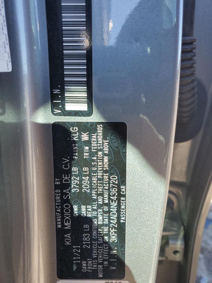 2022 KIA FORTE FE VIN:3KPF24AD4NE436720