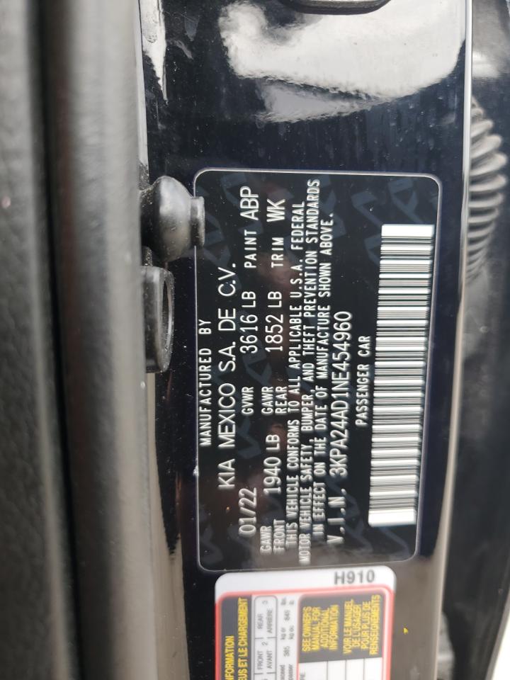 2022 KIA RIO LX VIN:3KPA24AD1NE454960