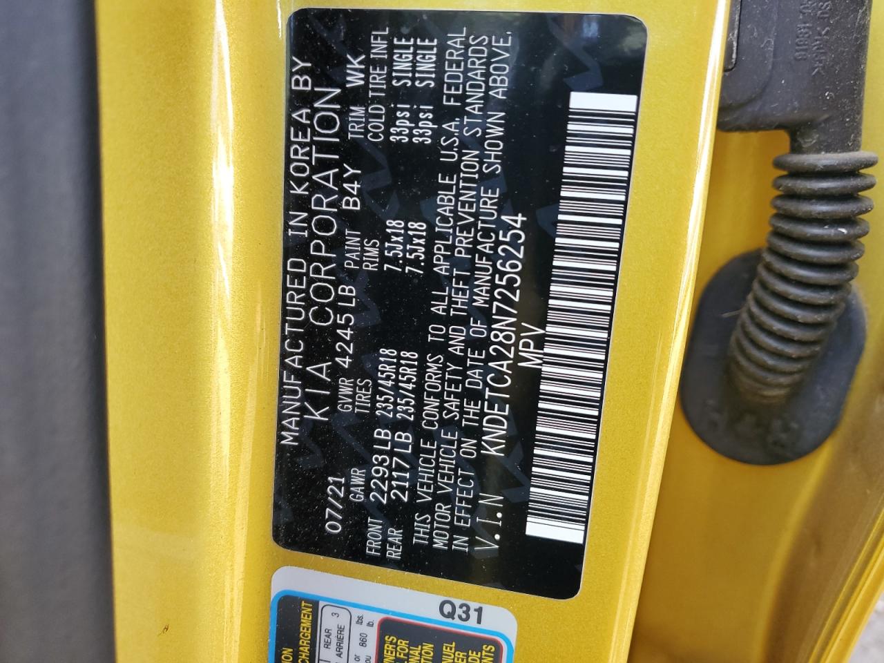 2022 KIA SELTOS SX VIN:KNDETCA28N7256254