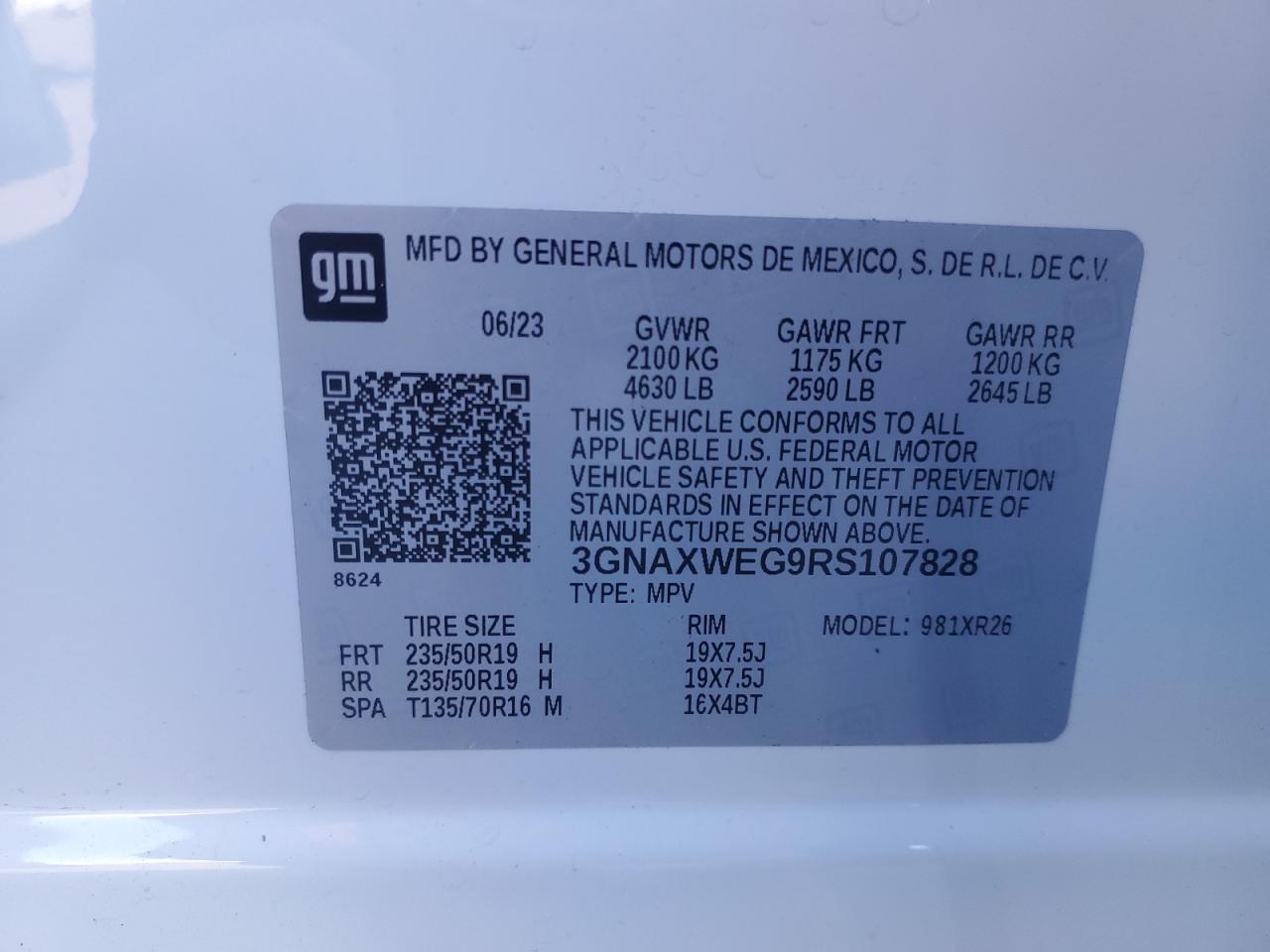 2024 CHEVROLET EQUINOX RS VIN:3GNAXWEG9RS107828