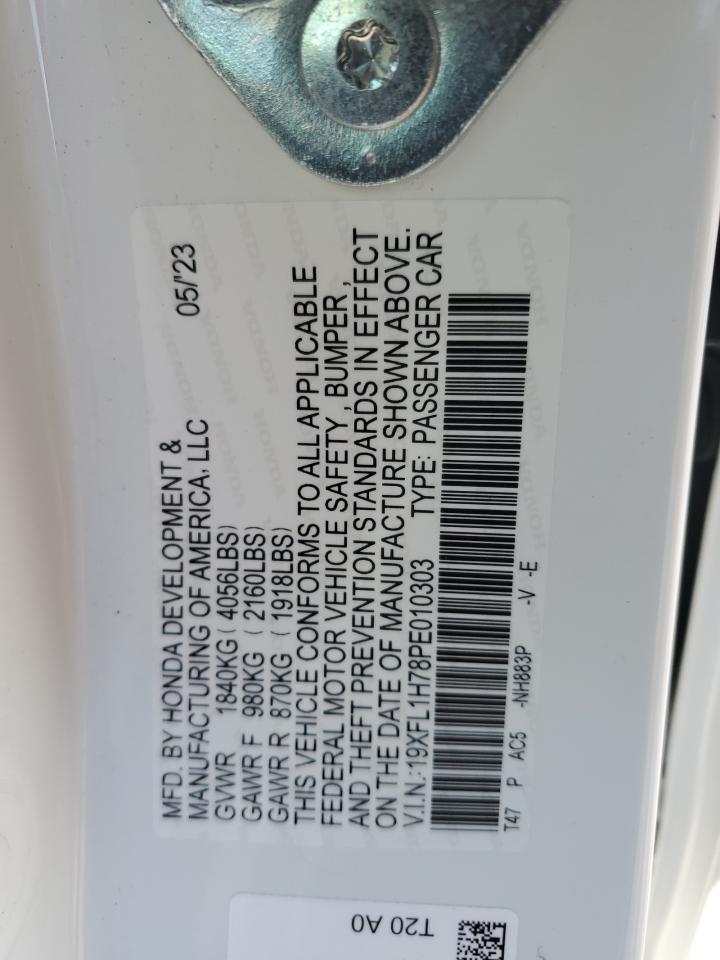 2023 HONDA CIVIC EXL VIN:19XFL1H78PE010303