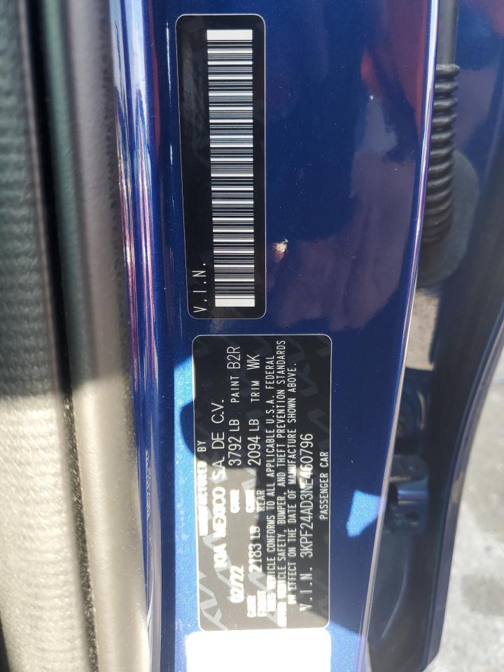 2022 KIA FORTE FE VIN:3KPF24AD3NE460796