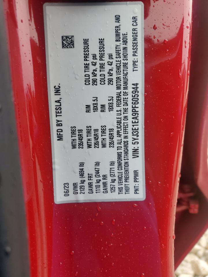 2023 TESLA MODEL 3 VIN:5YJ3E1EA9PF605944