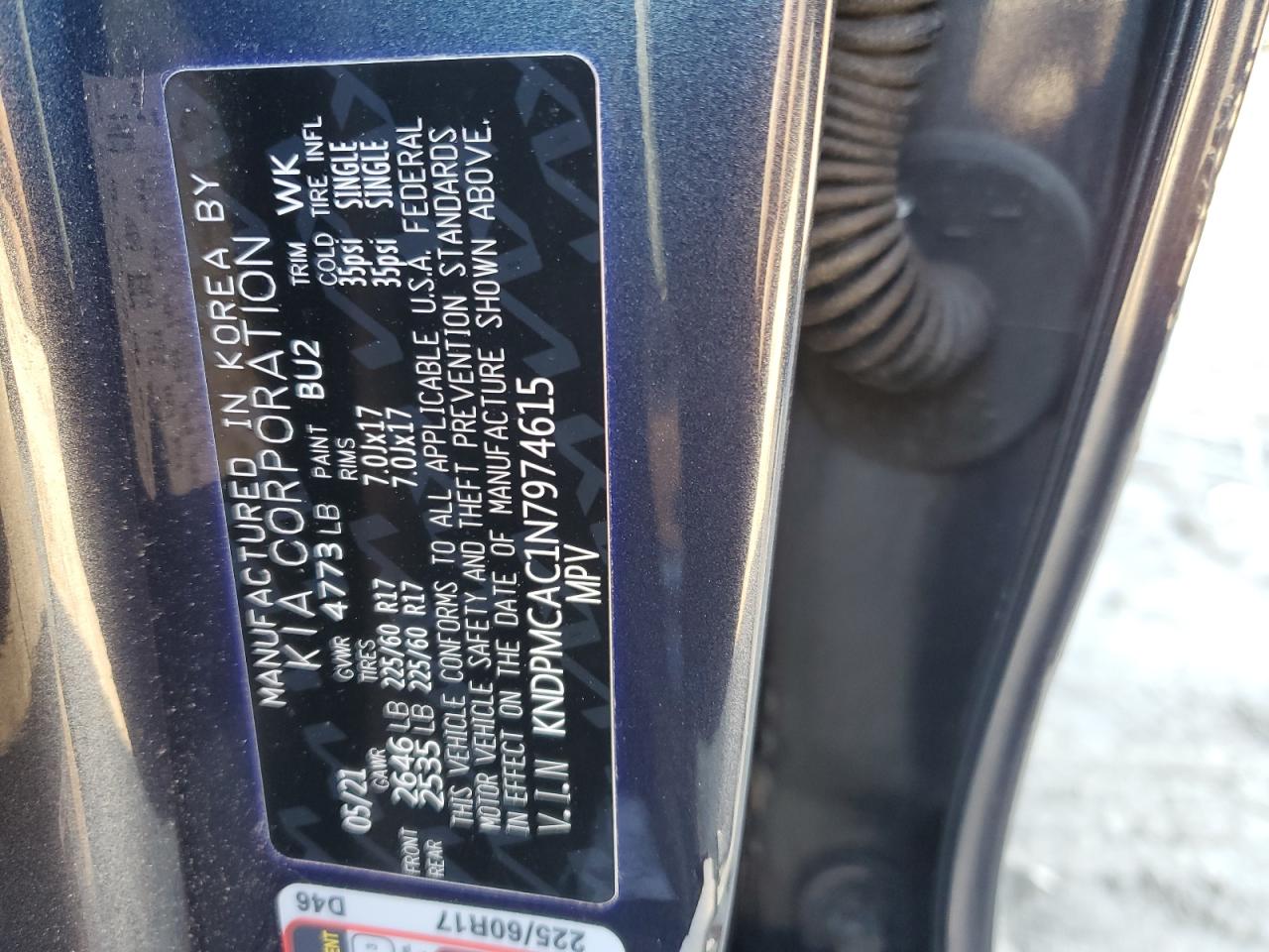 2022 KIA SPORTAGE LX VIN:KNDPMCAC1N7974615