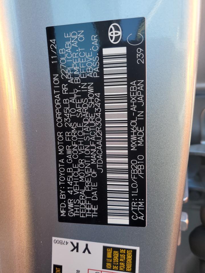 2024 TOYOTA PRIUS LE VIN:JTDACAAU2R3043494