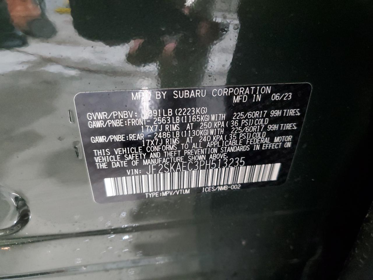 2023 SUBARU FORESTER PREMIUM VIN:JF2SKAEC3PH513235