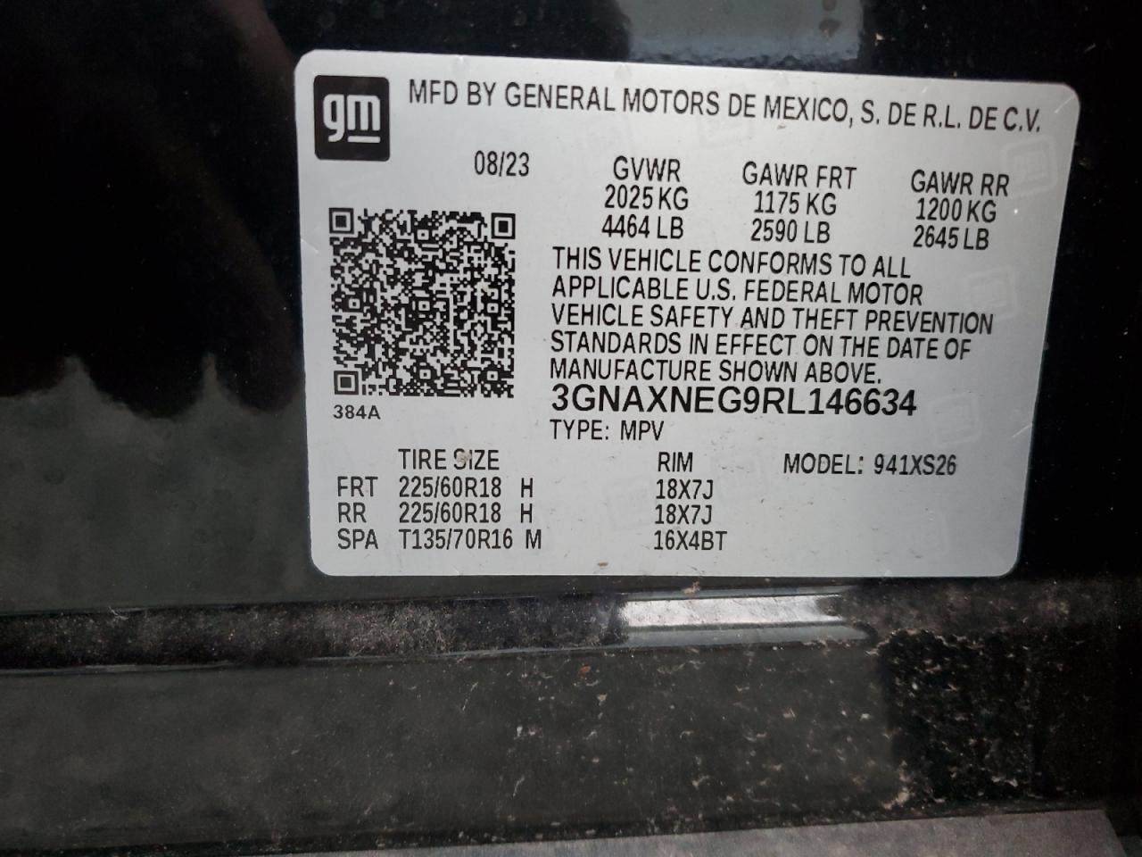 2024 CHEVROLET EQUINOX PREMIERE VIN:3GNAXNEG9RL146634