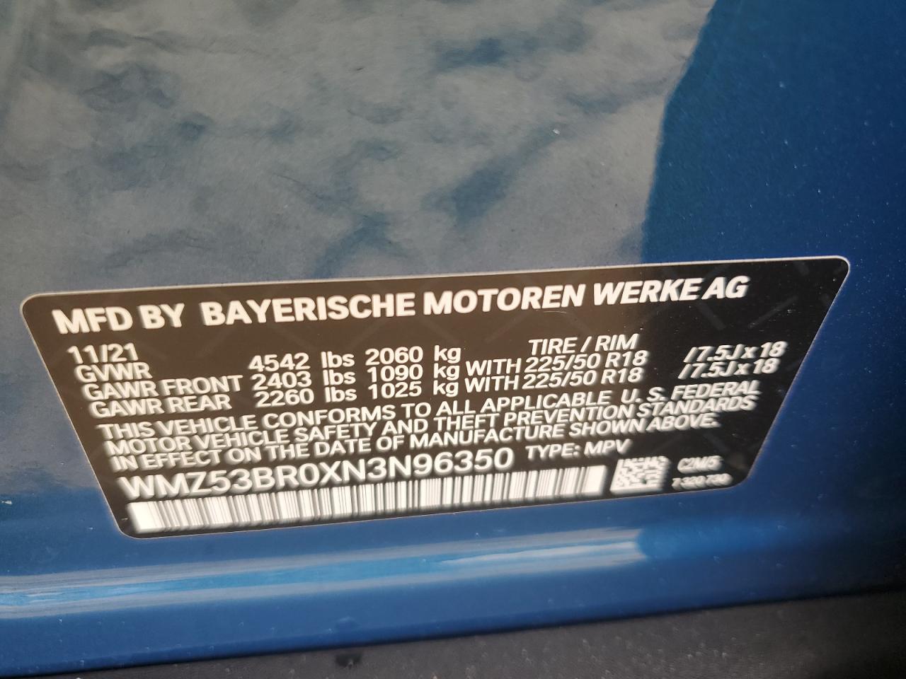 2022 MINI COOPER S COUNTRYMAN VIN:WMZ53BR0XN3N96350